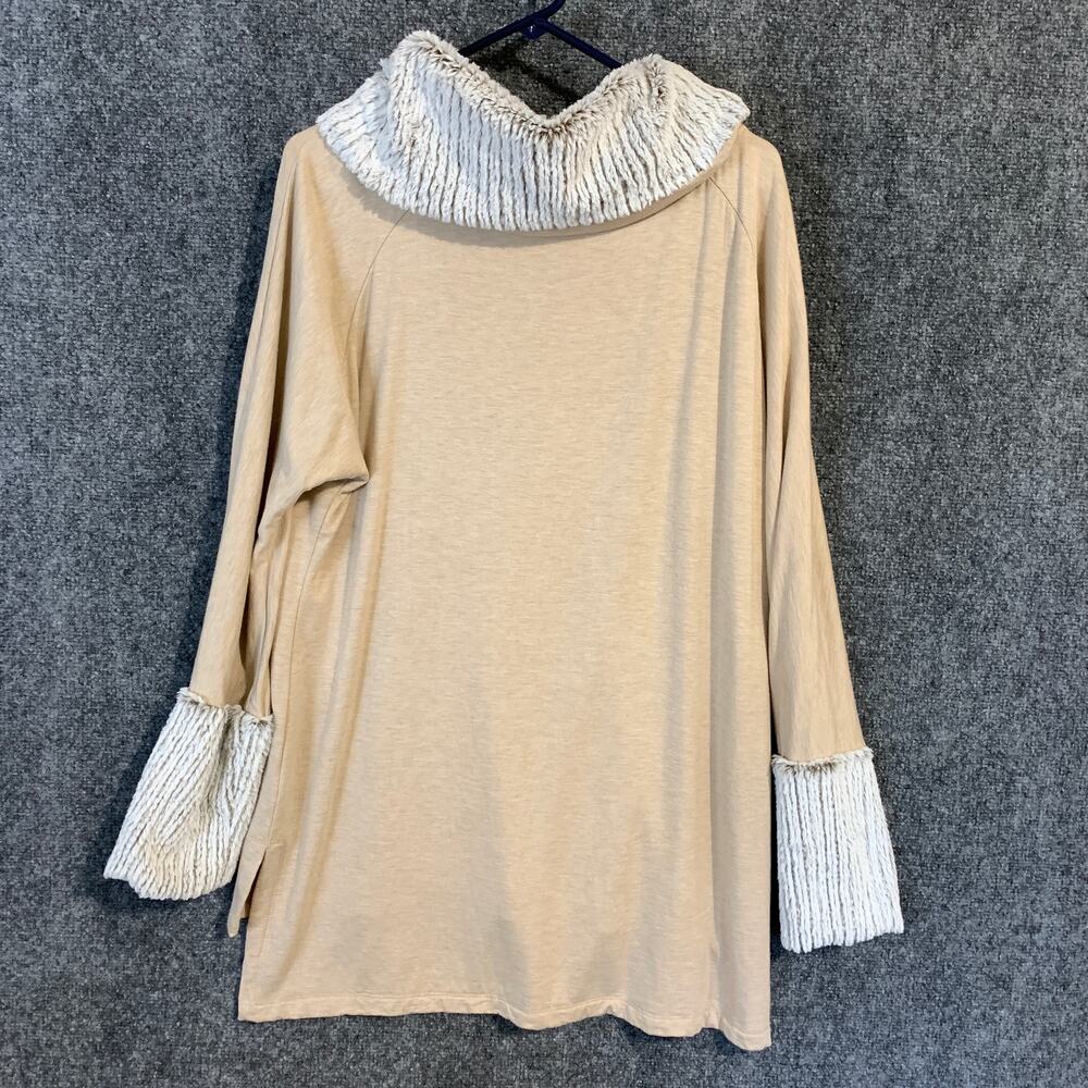 Soft Surroundings Faux Fur Trim Tunic Sweater Womens XL Cozy Luxe Cowl Neck - Picture 3 of 12